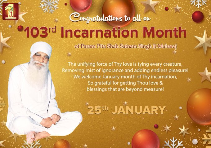 Greetings on Advent of 103rd Holy Incarnation Month of Shah Satnam Singh Ji Maharaj!